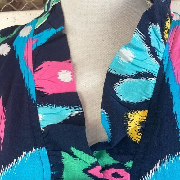 Crown& Ivy BNWT Navy Ikat w/ ruffle neckline sleeveless blouse - Picture 6 of 11